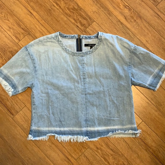 J Brand Dallas Frayed Denim Jean Short Sleeve Shirt - Size medium - Picture 2 of 6